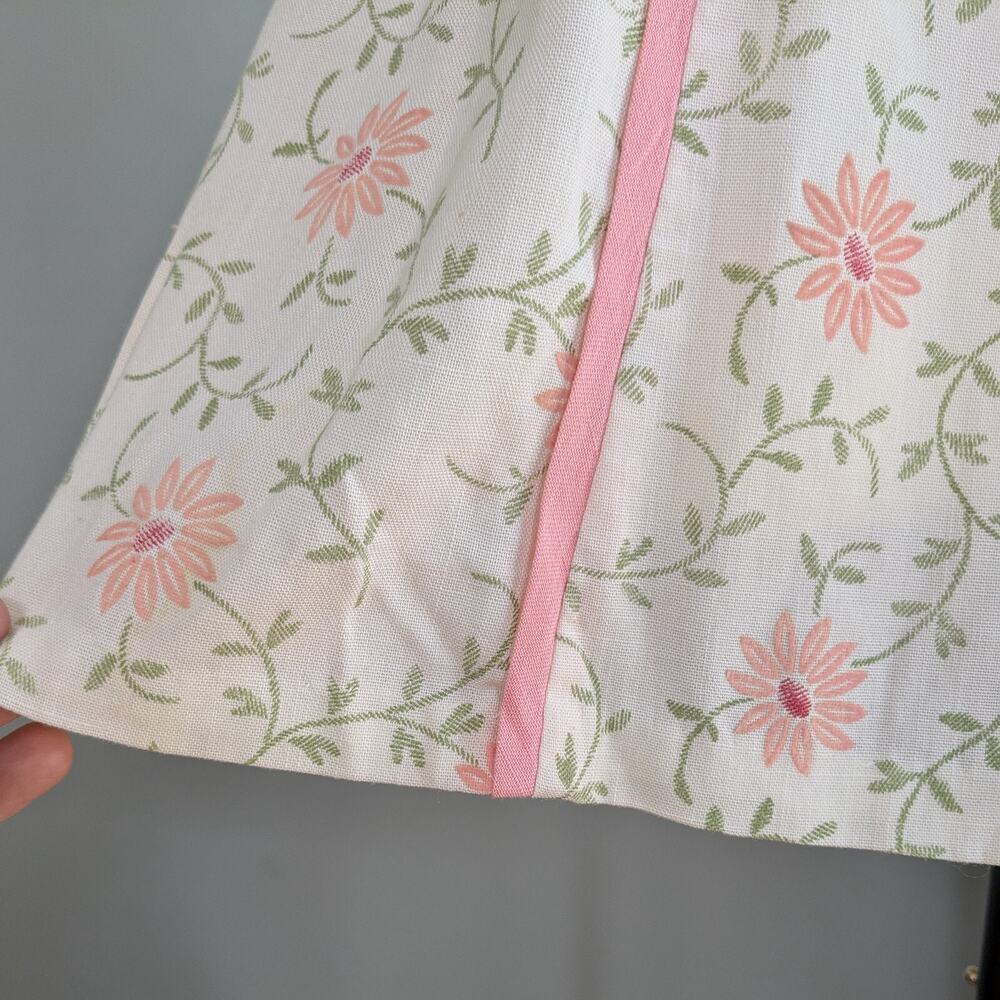 Mini Floral Dress M Cream Pink Vintage 60s A-Line Floral Bow Ribbon Sleeveless - Picture 4 of 14